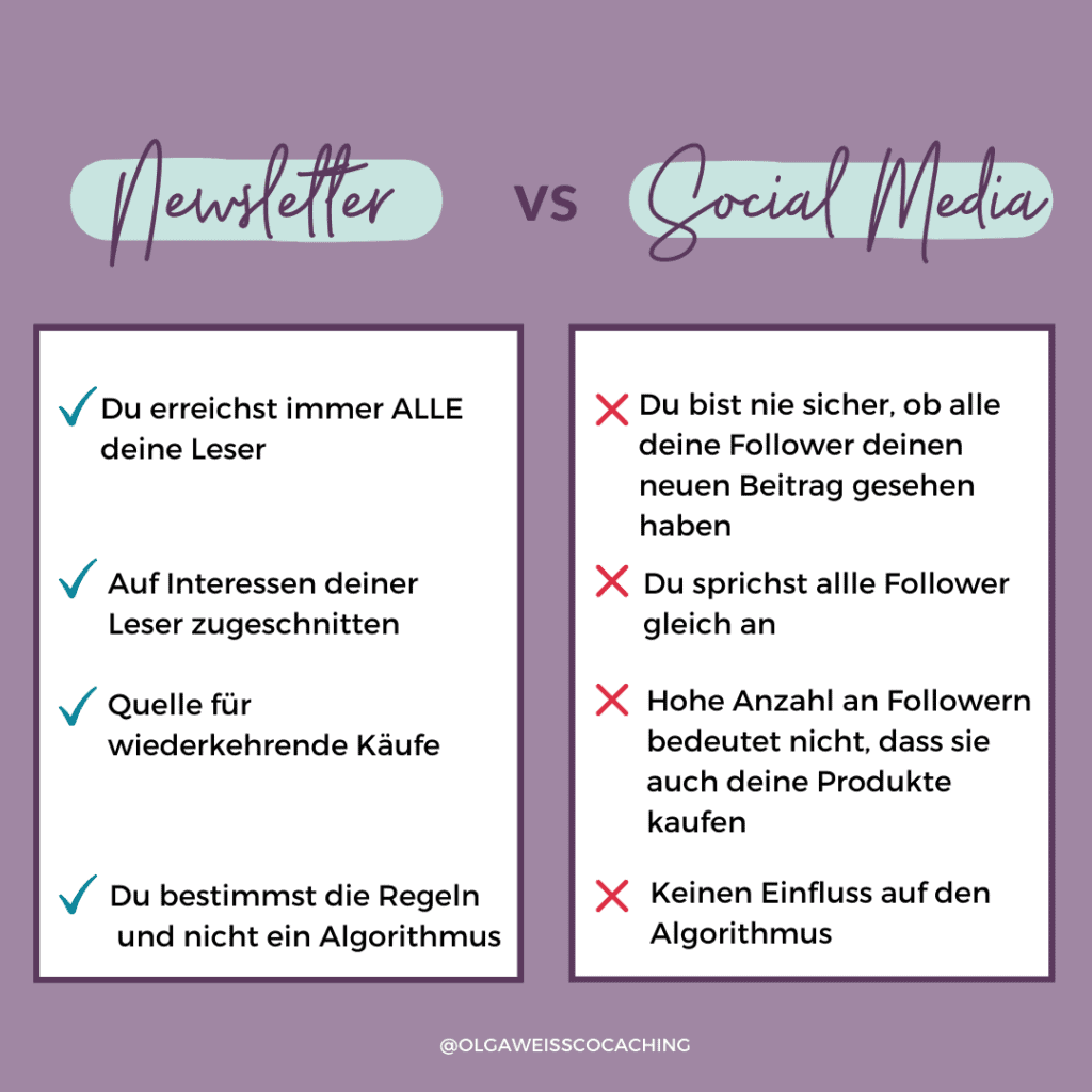 5 Mythen über Newsletter - Infografik über die Unterschiede von Newsletter und Social Media