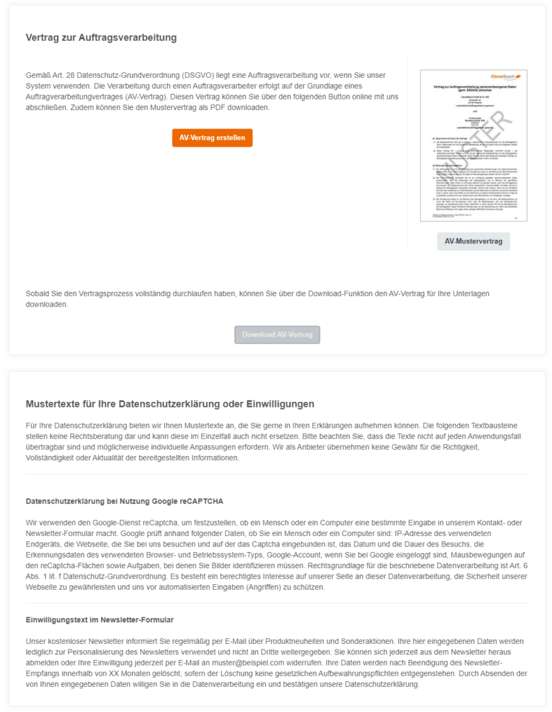 Auftragsverarbeitungsvertrag bei CleverReach - Vergleich Newsletter-Tools