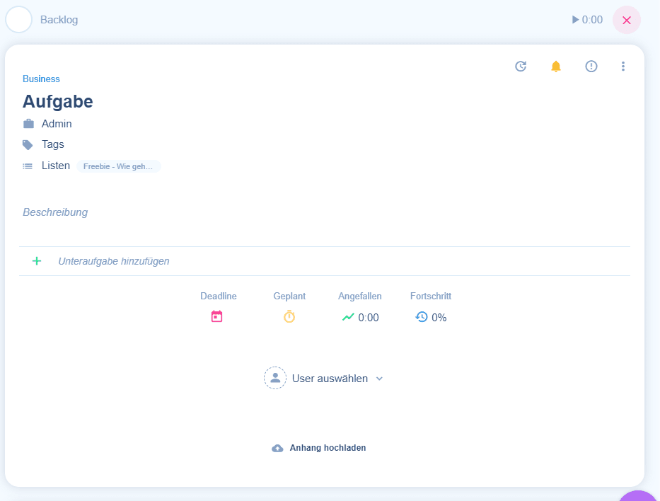 Detailansicht einer Aufgabe im Online-Tool awork.io