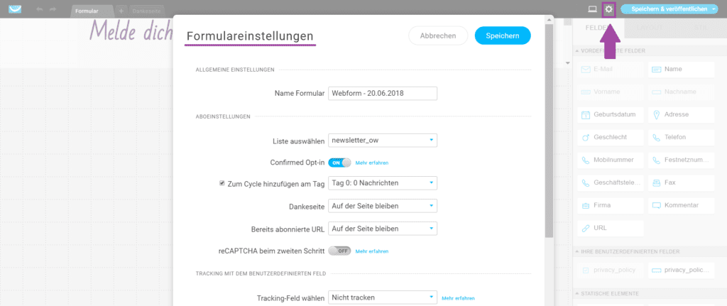 GetResponse Formulareinstellungen ändern