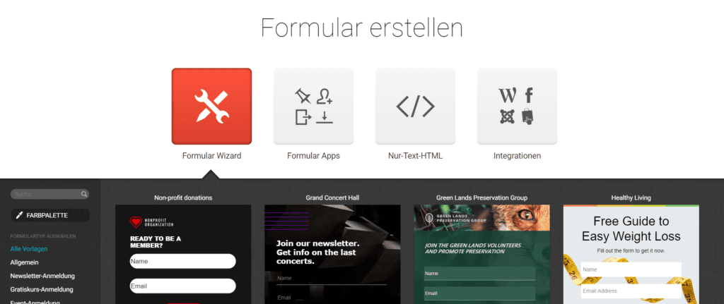 GetResponse Formularwizard mit vielen Vorlagen 