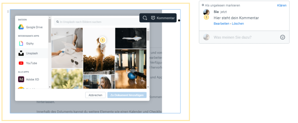 Kommentar auf dem Bild Paper Dropbox