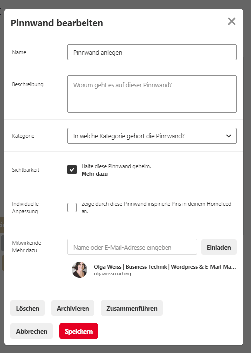 Pinterest Grundlagen Nr. 6 - Pinnwände anlegen und Keywords verwenden