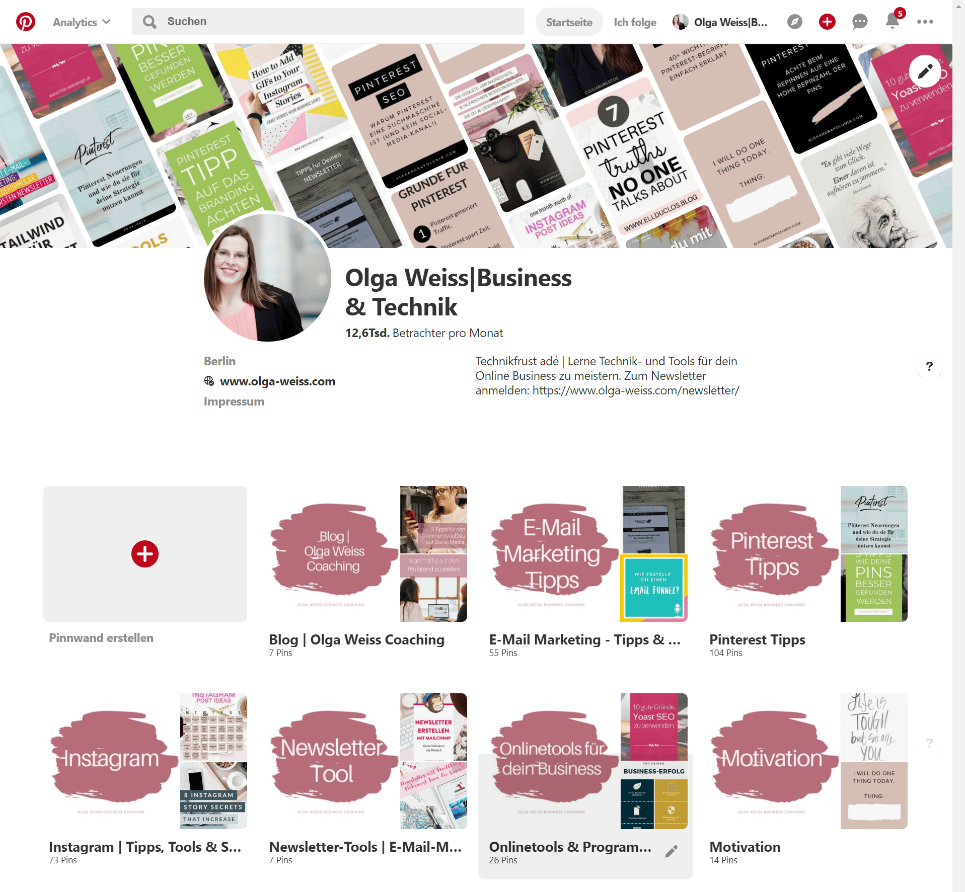 Pinterest Profil Olga Weiss Coaching