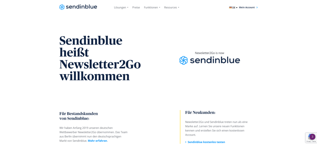 Sendinblue Startseite - Vergleich von kostenlosen Newsletter-Tools