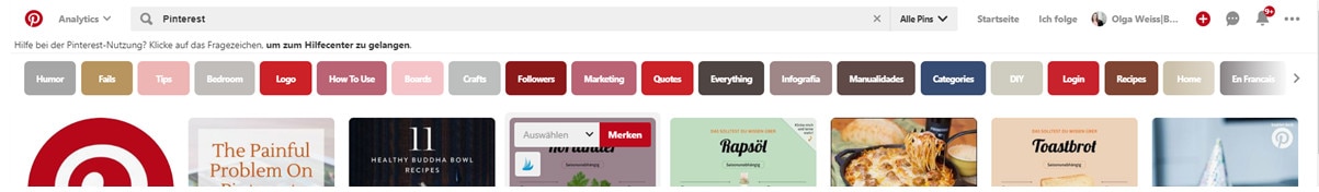 Suchfunktion und Guided Search von PInterest