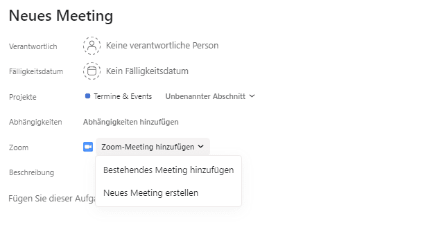 Erstelle ein Zoom-Meeting direkt aus asana heraus - 6 asana Hacks & Tricks - Olga Weiss Technik Expertin