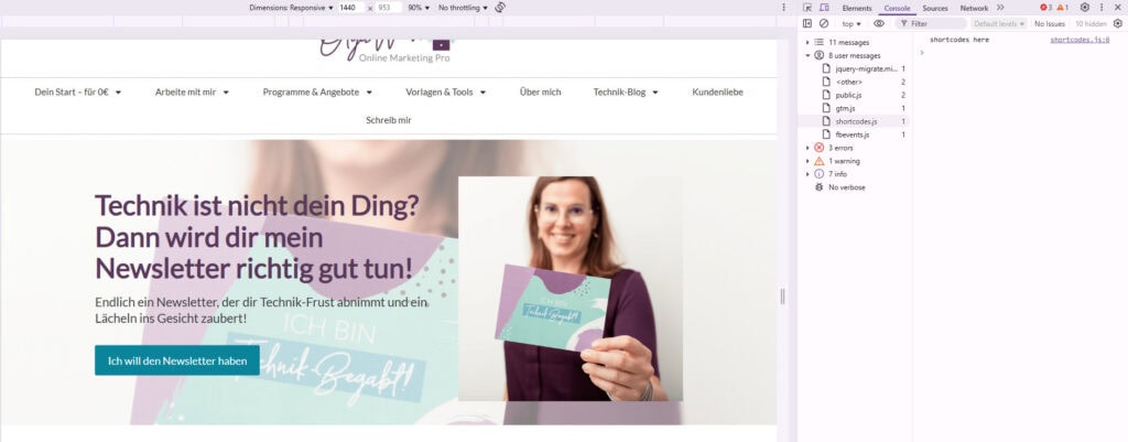 Entwicklertool um JavaScript Fehler zu finden